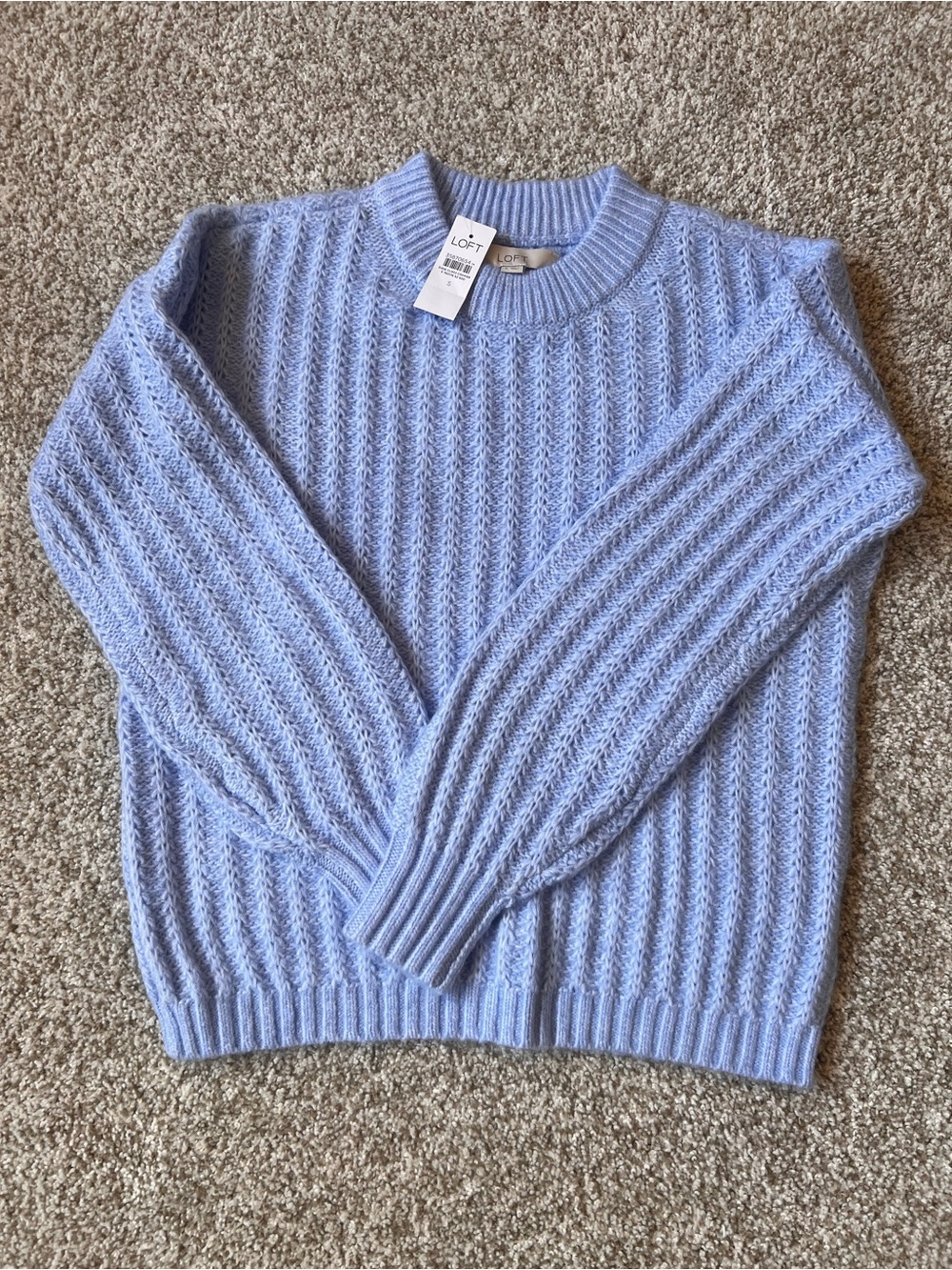 LOFT Women's Light Blue Cable Knit Crewneck Sweater